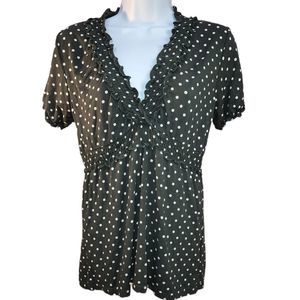 Bcbgmaxazria Green And White Polka Dot Loose Fit Shirt